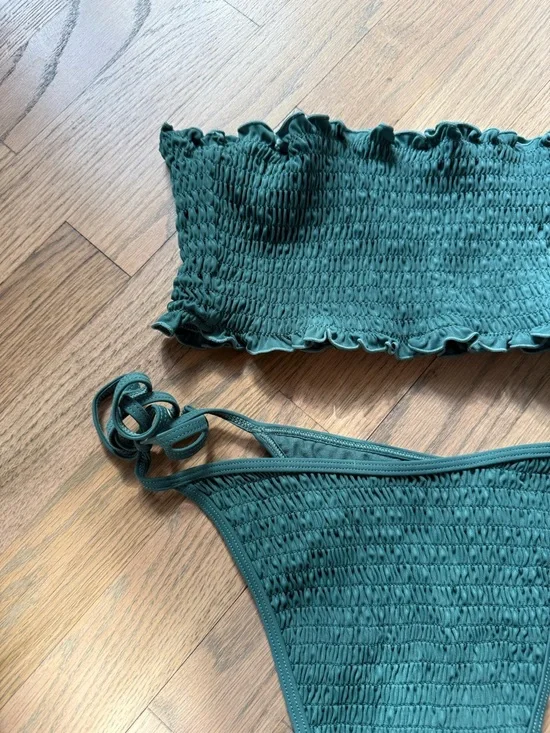 PacSun Dark Green Smocked Bandeau Bikini Set - Picture 2 of 6